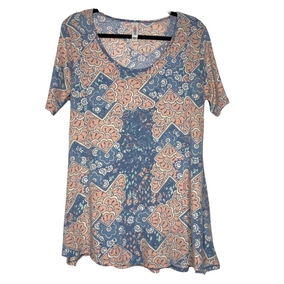Lularoe Perfect T Pink, Blue & Ivory Floral Scoop Neck Short Sleeve Top - Size S - Picture 1 of 6